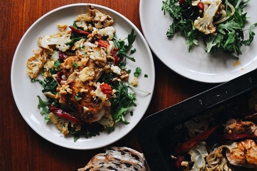 Chicken and cauliflower tray bake