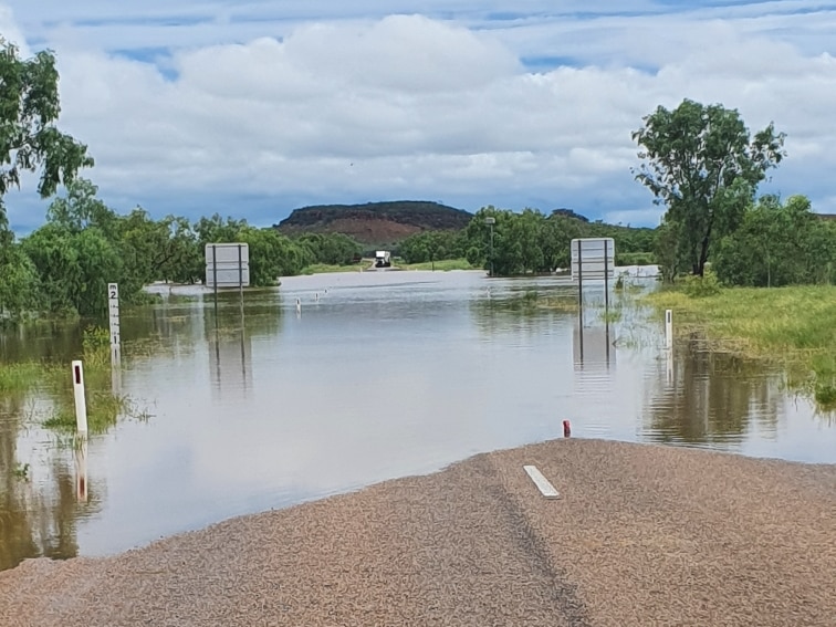 A flooded country highway in Western Australia.