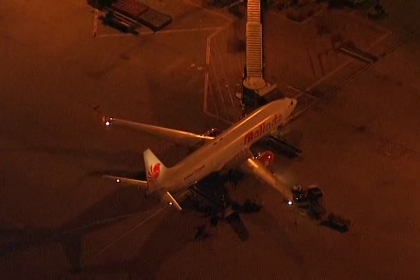 Plane carrying Schapelle Corby on the ground at Brisbane International Airport. May 28, 2017.