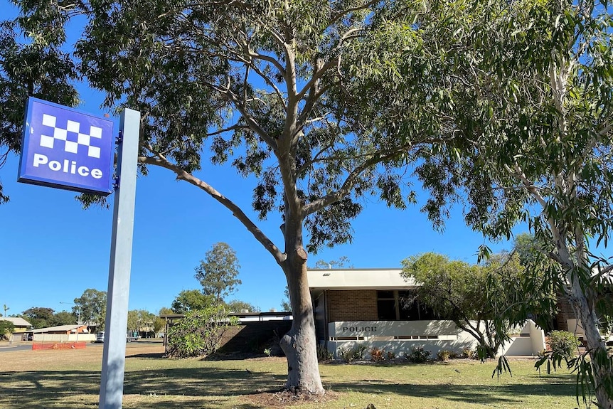 The outside of the Blackwater police station with sign out front.