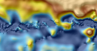 Multi-coloured satellite map of the southern Indian Ocean.