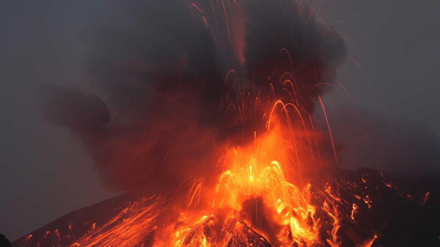 An erupting volcano.