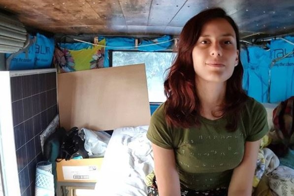 Chrissy Junge in her truck turned into a home