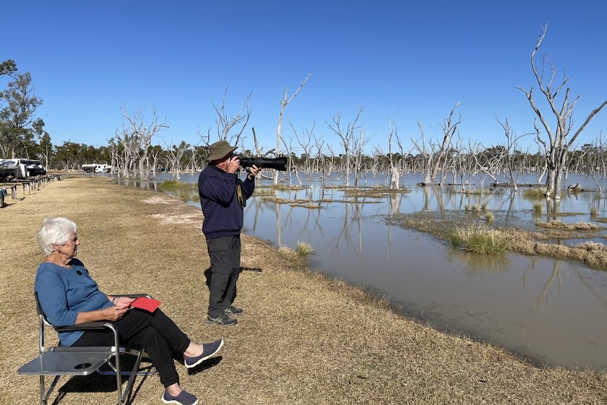 Campers gaze over the Lara wetlands