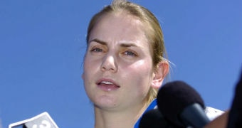 Jelena Dokic speaks to media in 2005.