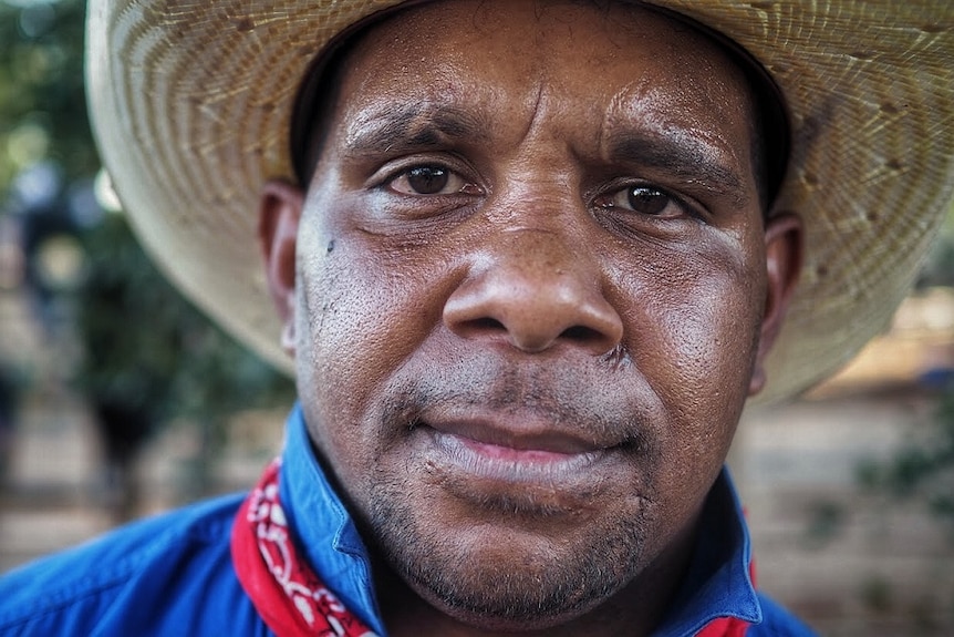 A portrait photo of a ringer, or cattle drover, at the Kununurra Rodeo.