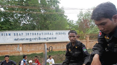 Cambodian soldiers outside the school.