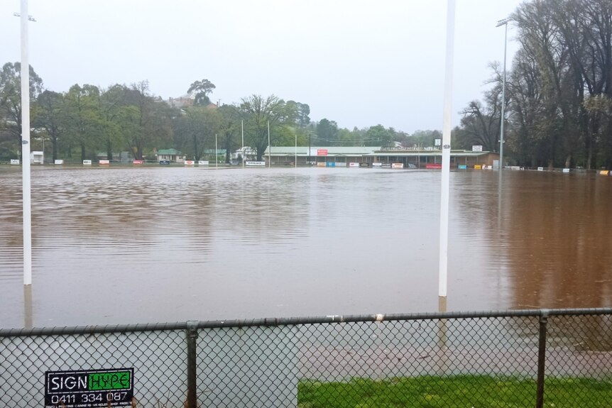 a photo of a flooded oval 