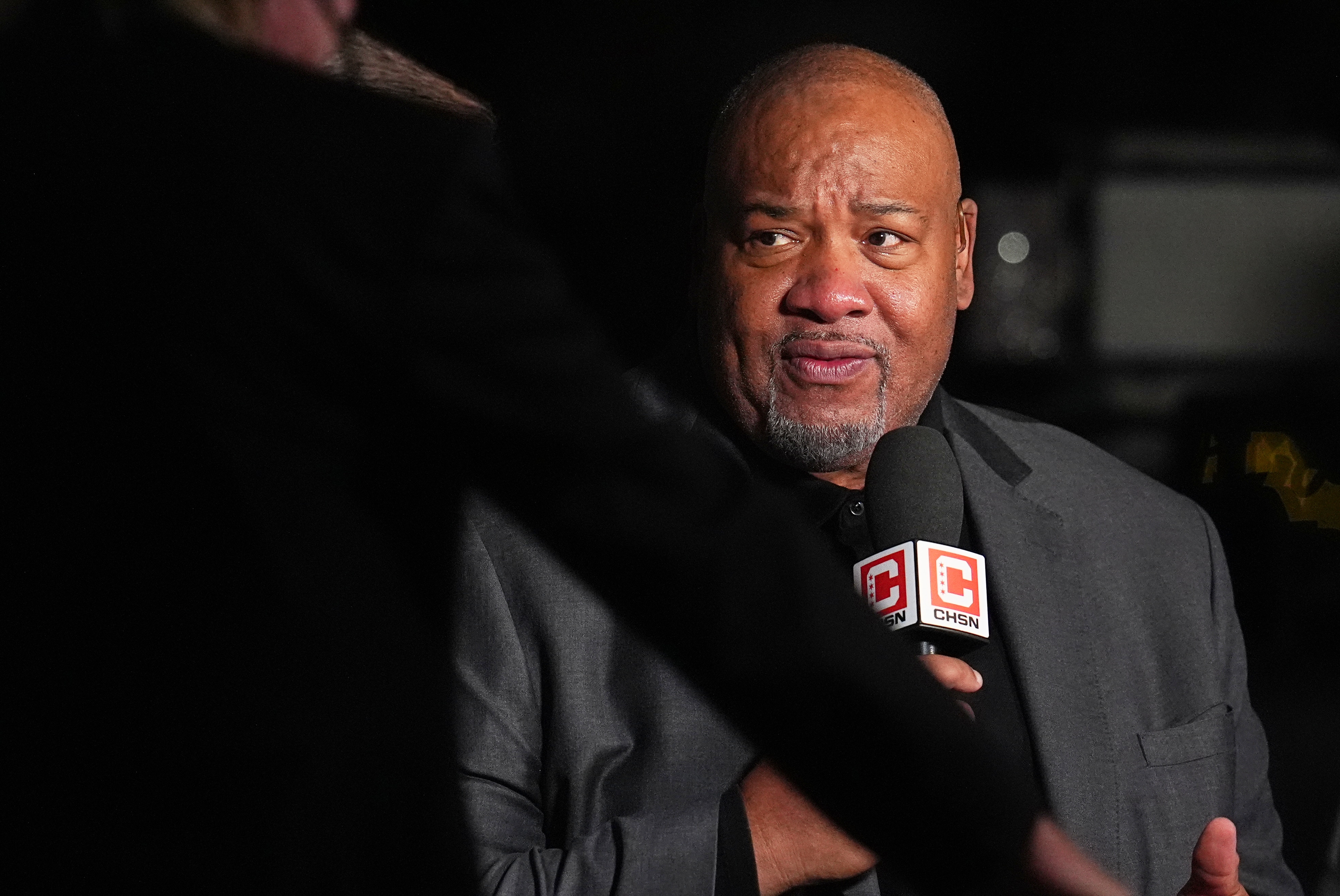 Stacey King during a 2025 broadcast of an NBA game.