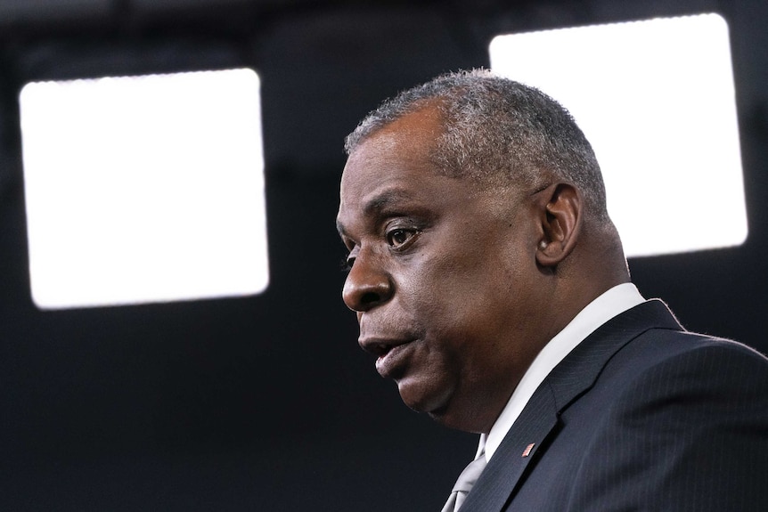 US Secretary of Defence Lloyd Austin speaks during a media briefing