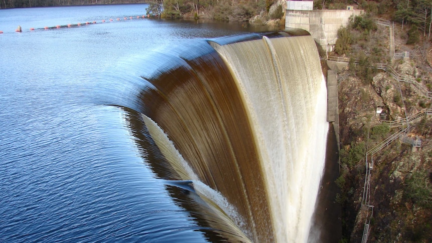 Water spill over a dam wall.