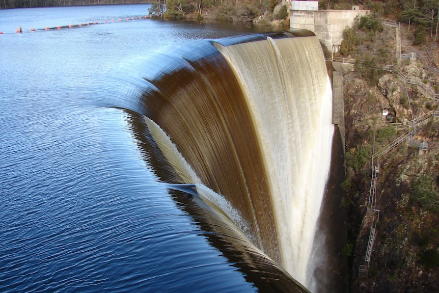 Water spill over a dam wall.