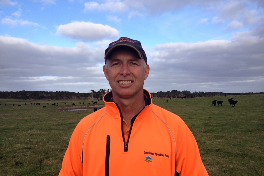Sustainable Agriculture Fund's King Island aggregation manager Tas Loane on one of a beef property on the Bass Strait Island