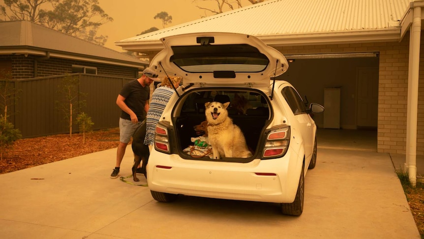 A family packing up their car.