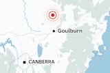 A map indicating the location of an earthquake and nearby cities.