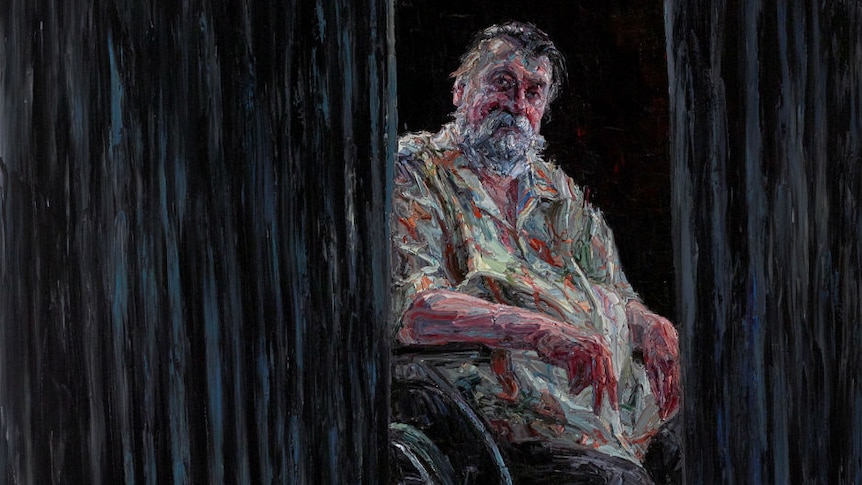 A painting of a man staring.