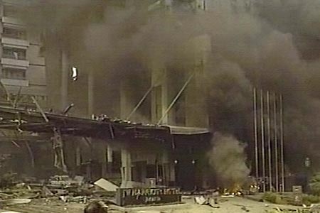 The Jakarta Marriot hotel devastated by a blast