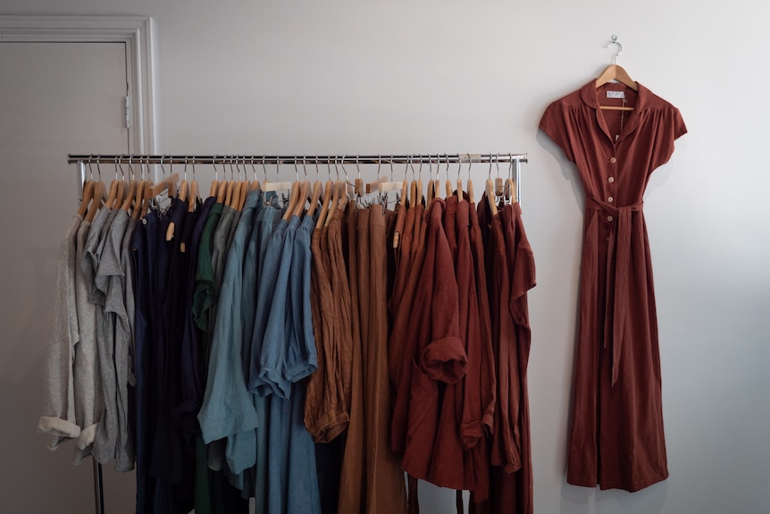 Clothing rack with dresses