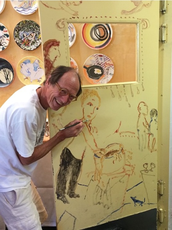 Garry Shead drawing on the kitchen door of Lucio's