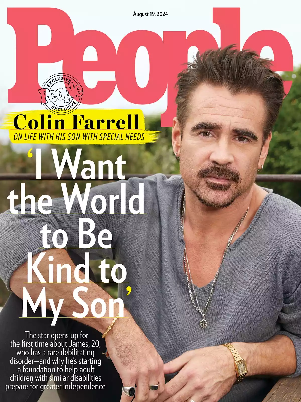 the cover of People Magazine' with Colin Farrell's photo and the quote "I want the world to be kind to my son"