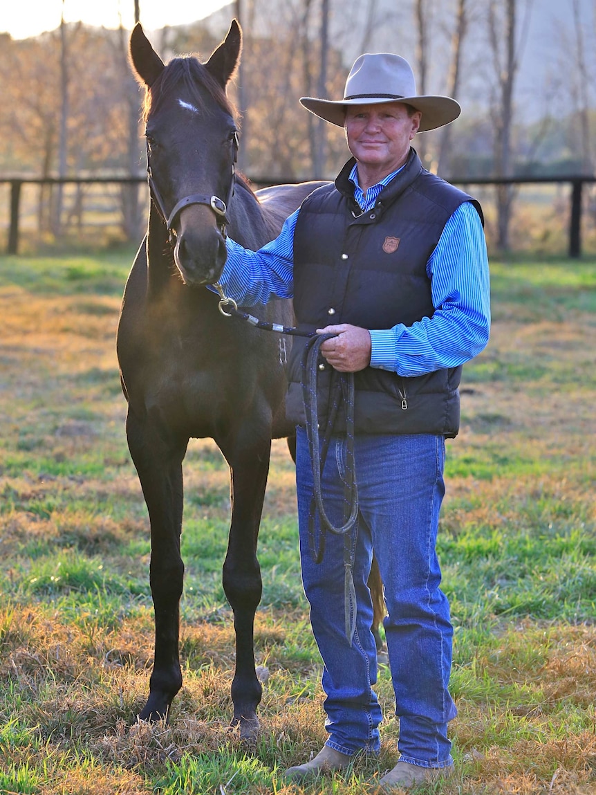 Peter Haydon and one of his horses, a gelding with the same markings as Midnight.