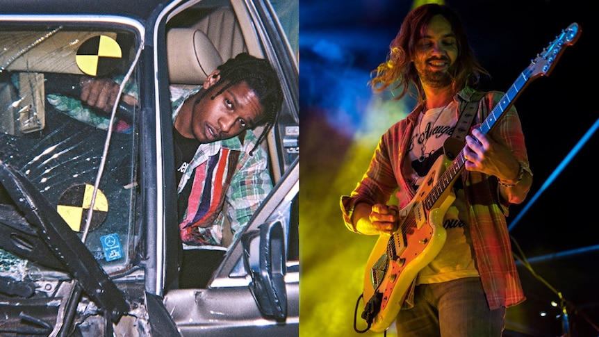A collage of A$AP Rocky and Tame Impala's Kevin Parker