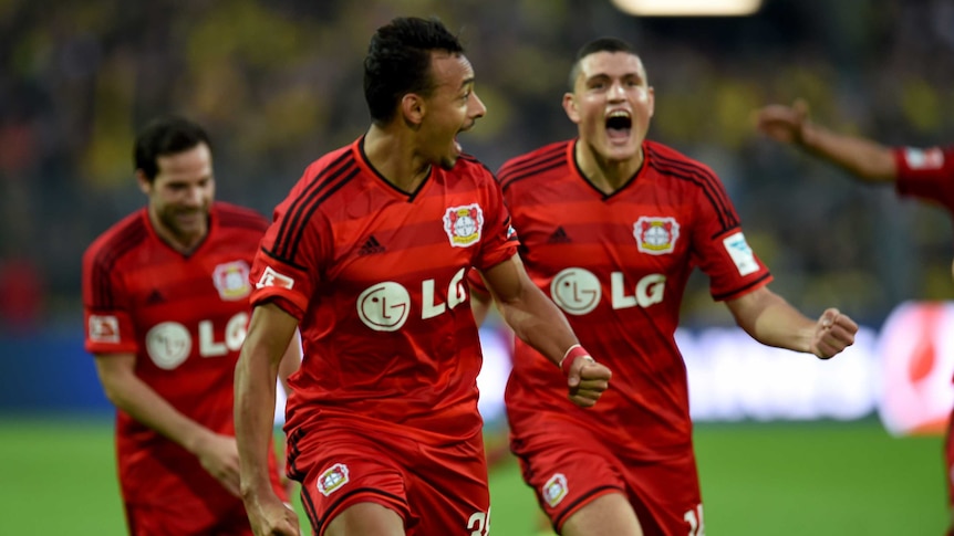 Karim Bellarabi celebrates Bundesliga's fastest goal
