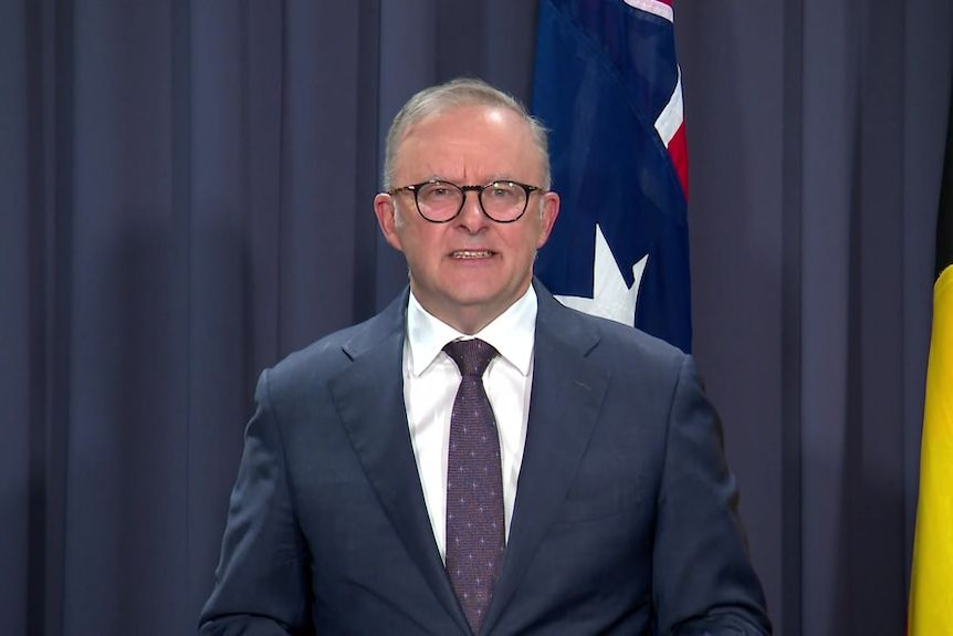 Prime Minister Anthony Albanese speaks at a media conference.