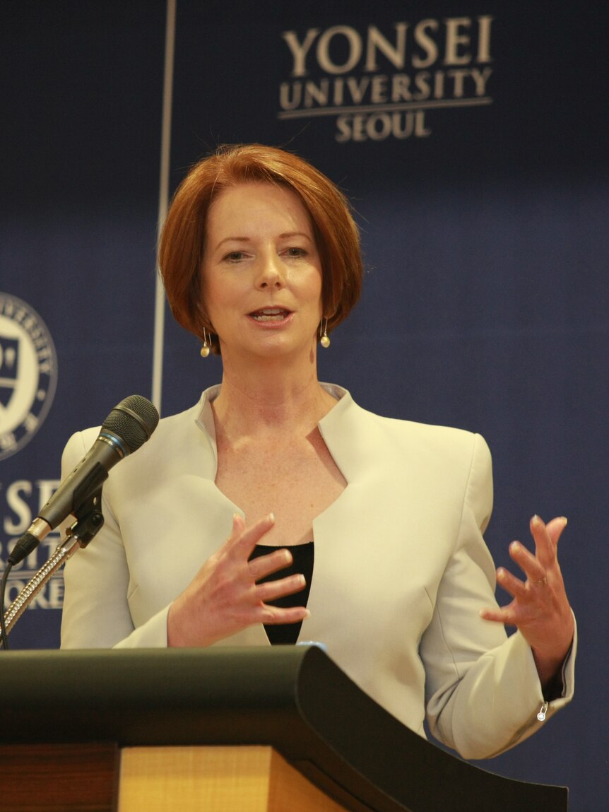 Julia Gillard speaking at the Seoul security summit