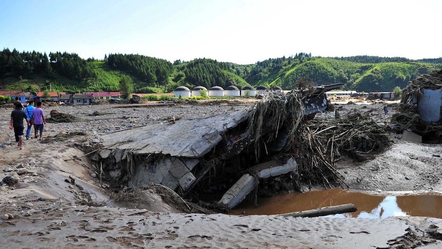 Flood damage in Fushun, north-east China