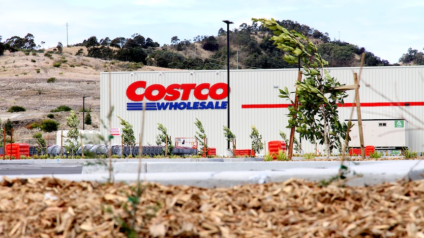 Exterior of the Costco Boolaroo warehouse carpark and signage