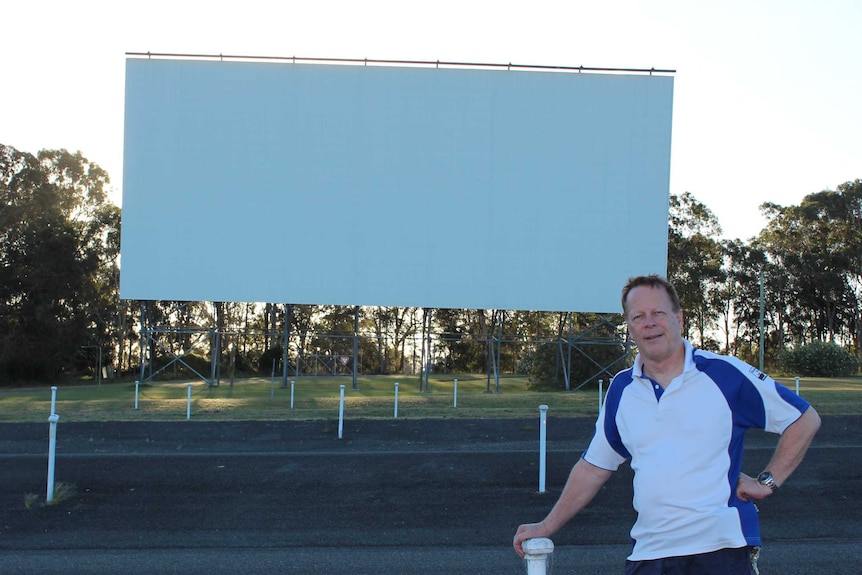 Scott Seddon in front of the big screen at the Heddon Greta Drive-in