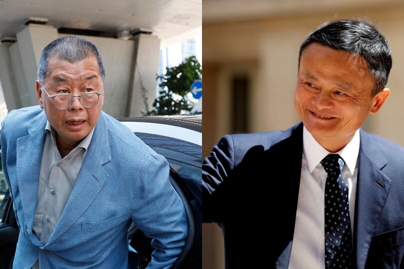 A composite image of Jimmy Lai and Jack Ma.