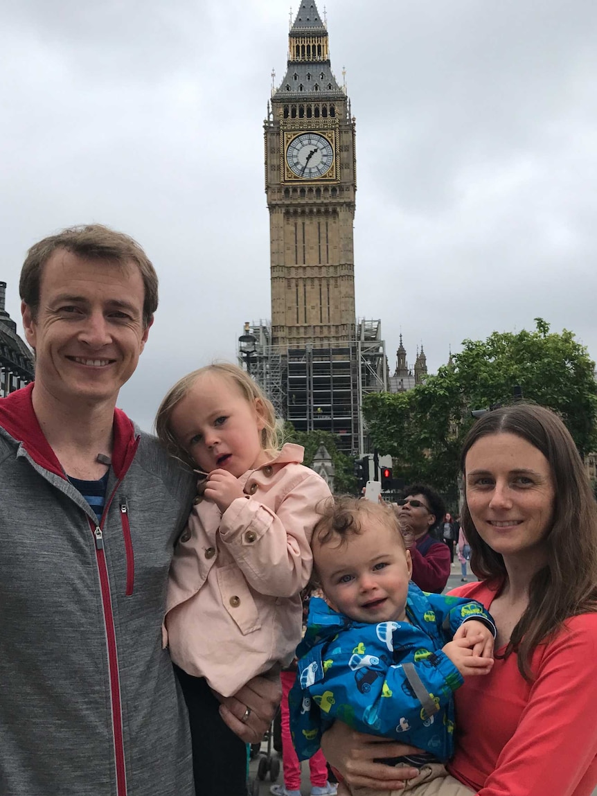 David French and his family pose for a photo in front of Big Ben.