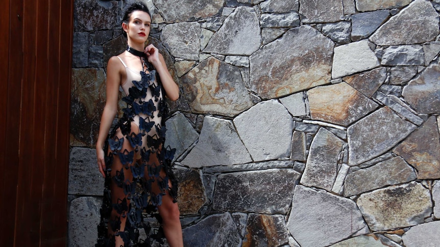 A model poses in the dress for the Look Book shoot for Vancouver.