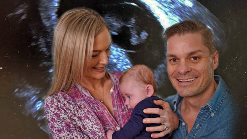 Emma and Richard Austin holding baby son Henry Austin.