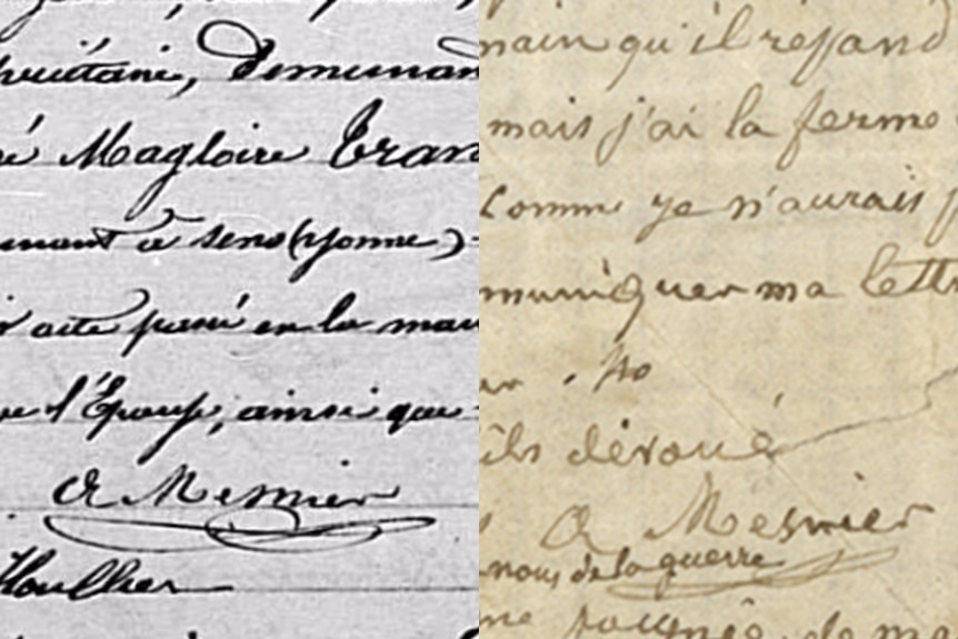The two signatures of Alexandre Mesnier.