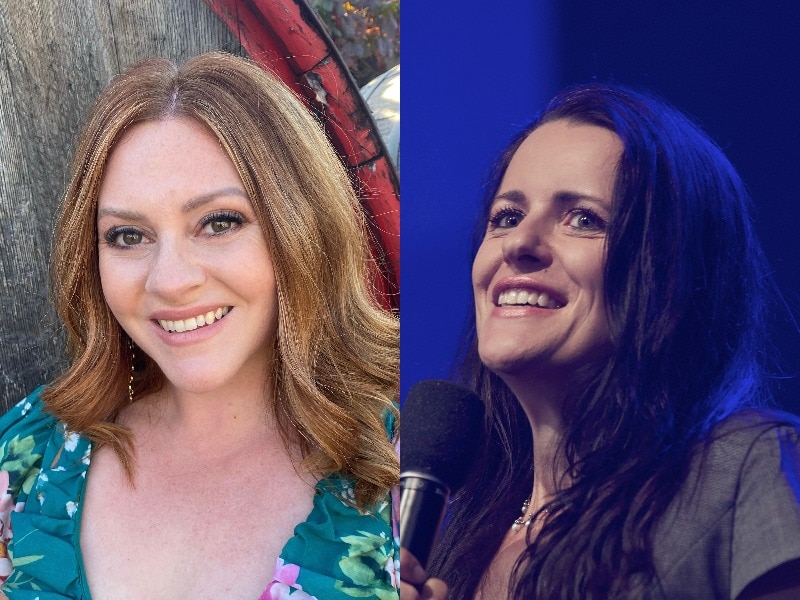 A composite image of two white women.
