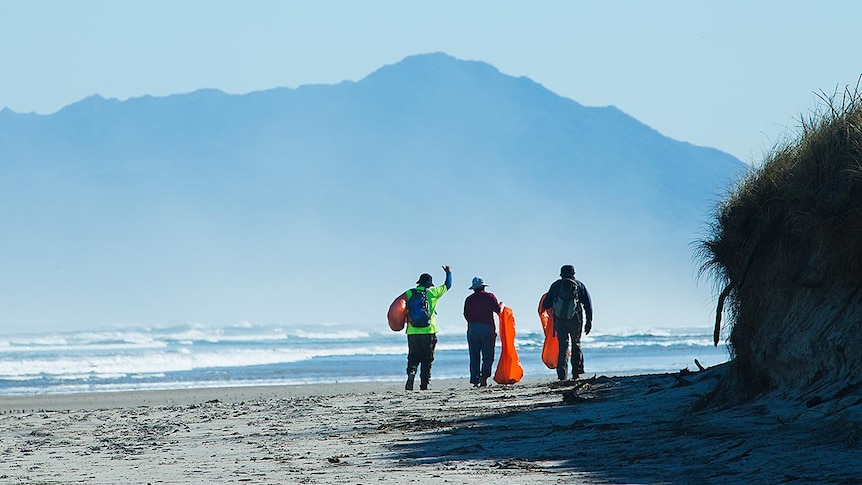 Volunteers walking Ocean Beach