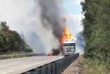 Truck on fire.