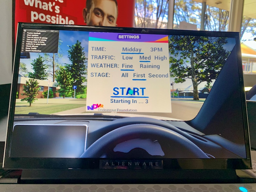 Computer screen showing simulated driving route with various settings.