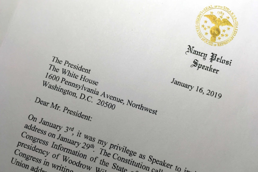 the letter Nancy Pelosi sent to Donald Trump over the State of the Union address