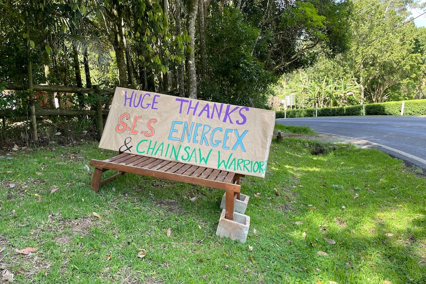 a sign giving thanks those helping clean up Tamborine Mountain