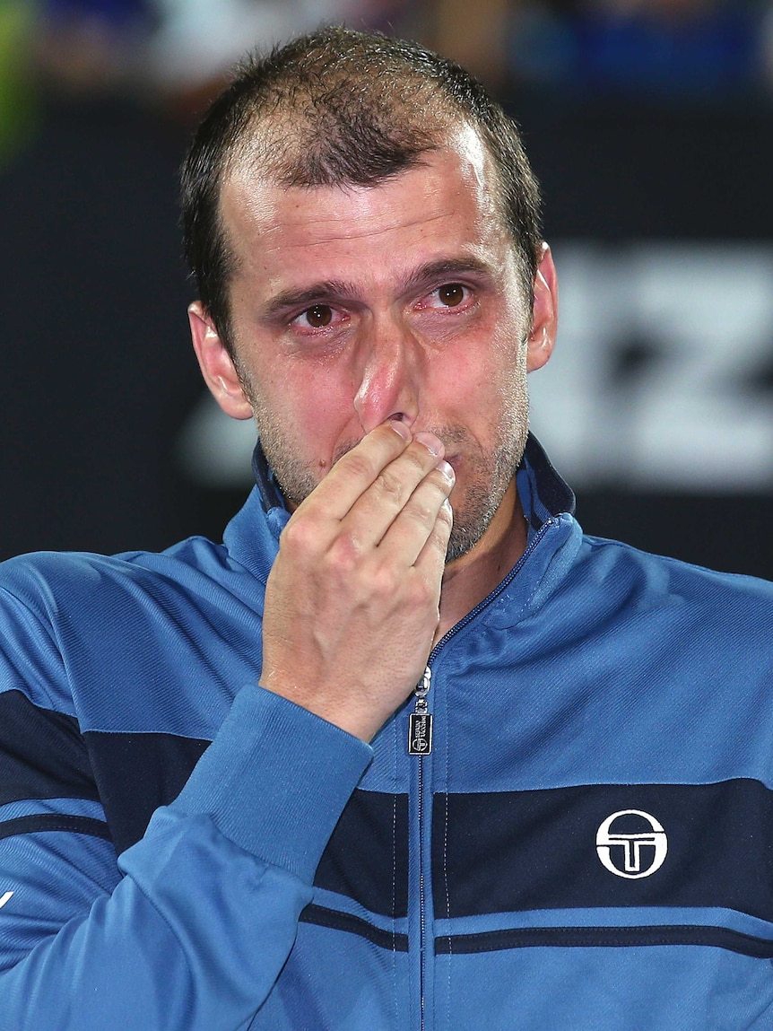 An emotional Gilles Muller after winning Sydney International