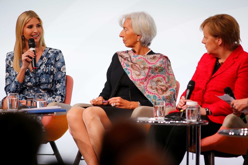 Ivanka Trump, Christine Lagarde, and Angela Merkel.