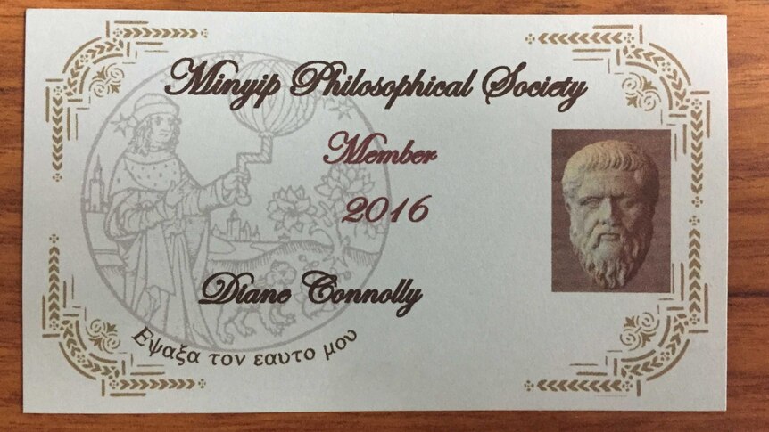 Diane Connolly's 2016 'Minyip Philosophical Society' membership card