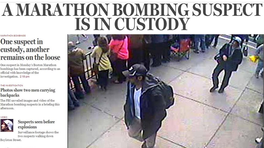 Boston Globe reports the capture of a Boston marathon bombing suspect