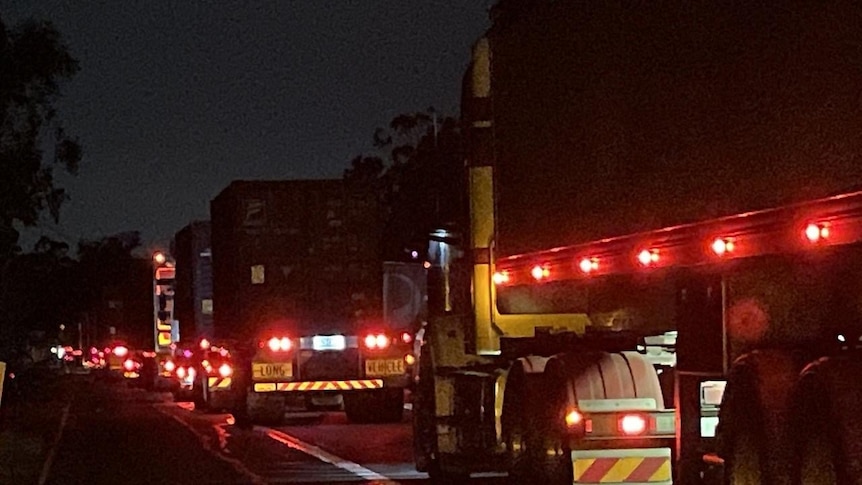 Trucks line up on Logan Motorway
