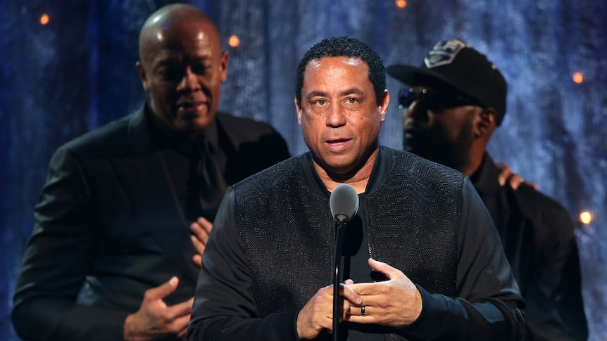 N.W.A's DJ Yella speaks at the 2016 Rock & Roll Hall of Fame presentation