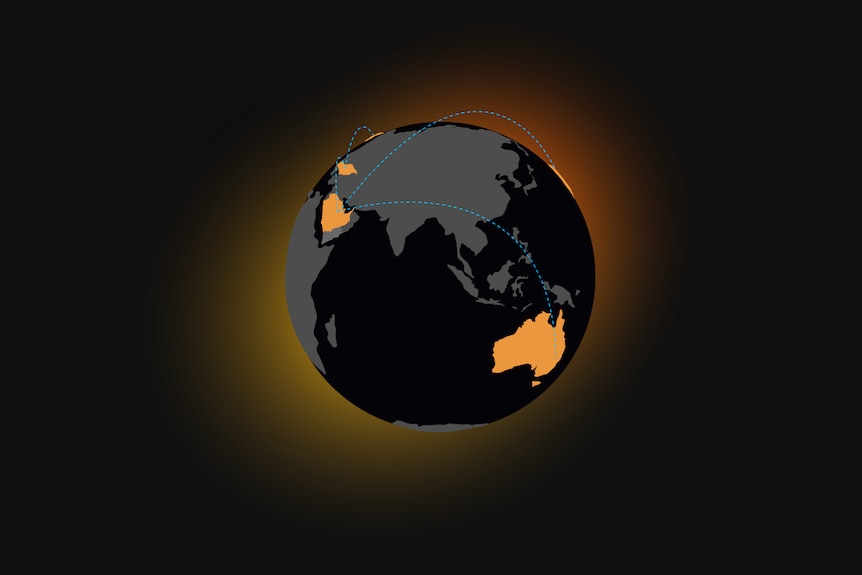 An illustration of a globe with Australia, Saudi Arabia, Canada, Georgia and Sweden highlighted.